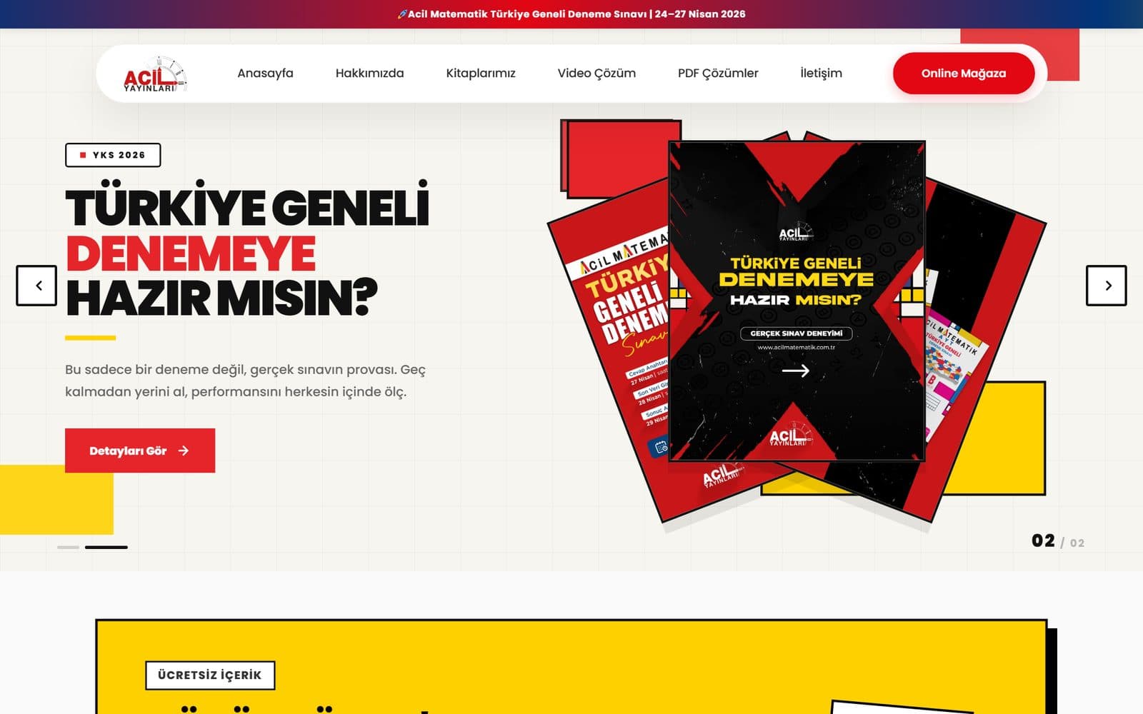 Acil Matematik yayınevi web sitesi cesur hero tasarımı