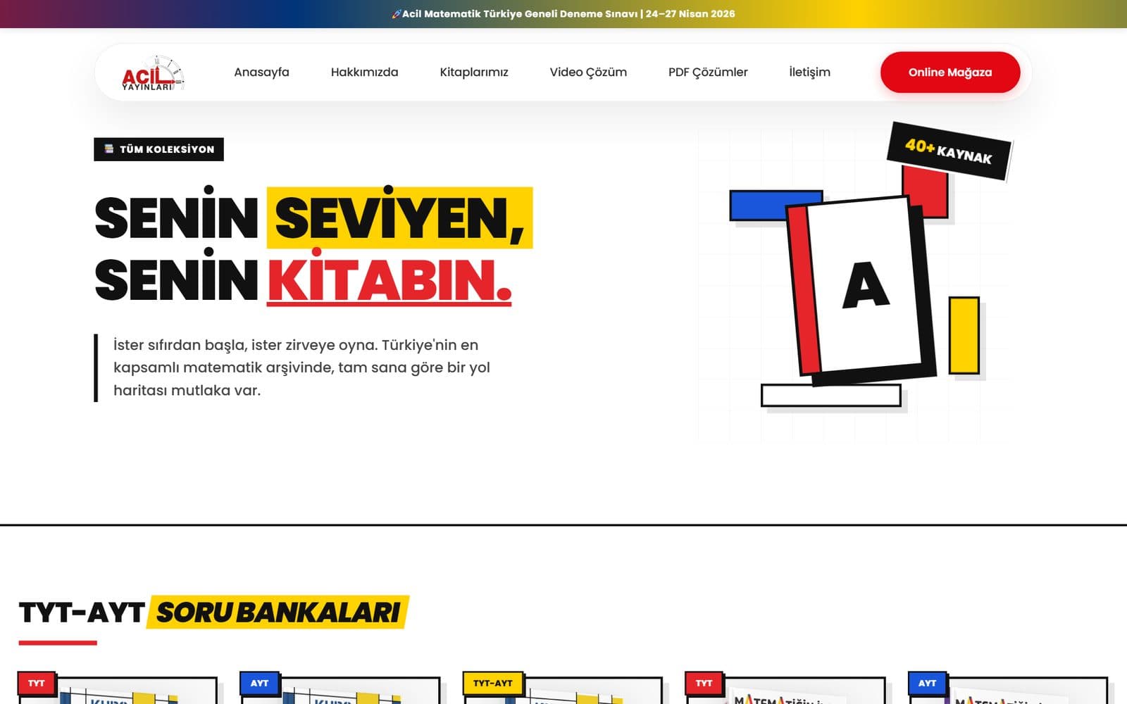 Acil Matematik kitap vitrini sayfası tasarımı