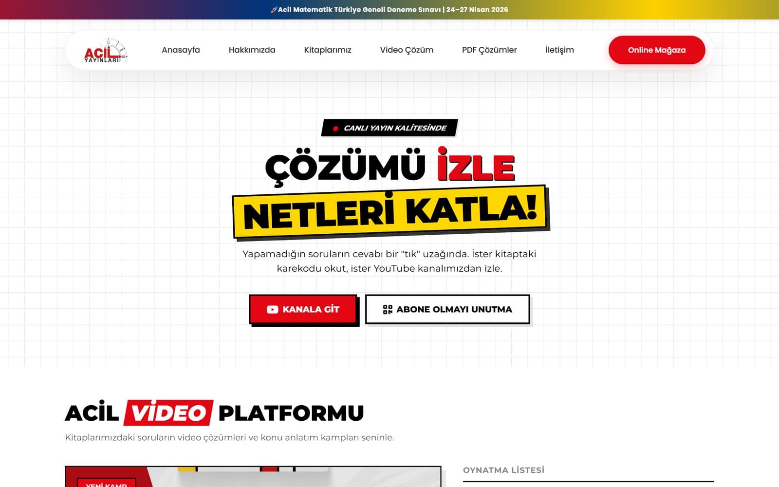 Acil Matematik video çözüm platformu hero tasarımı