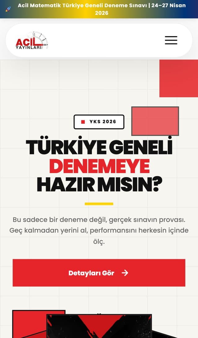 Acil Matematik web sitesi anasayfasının mobil ekran görüntüsü
