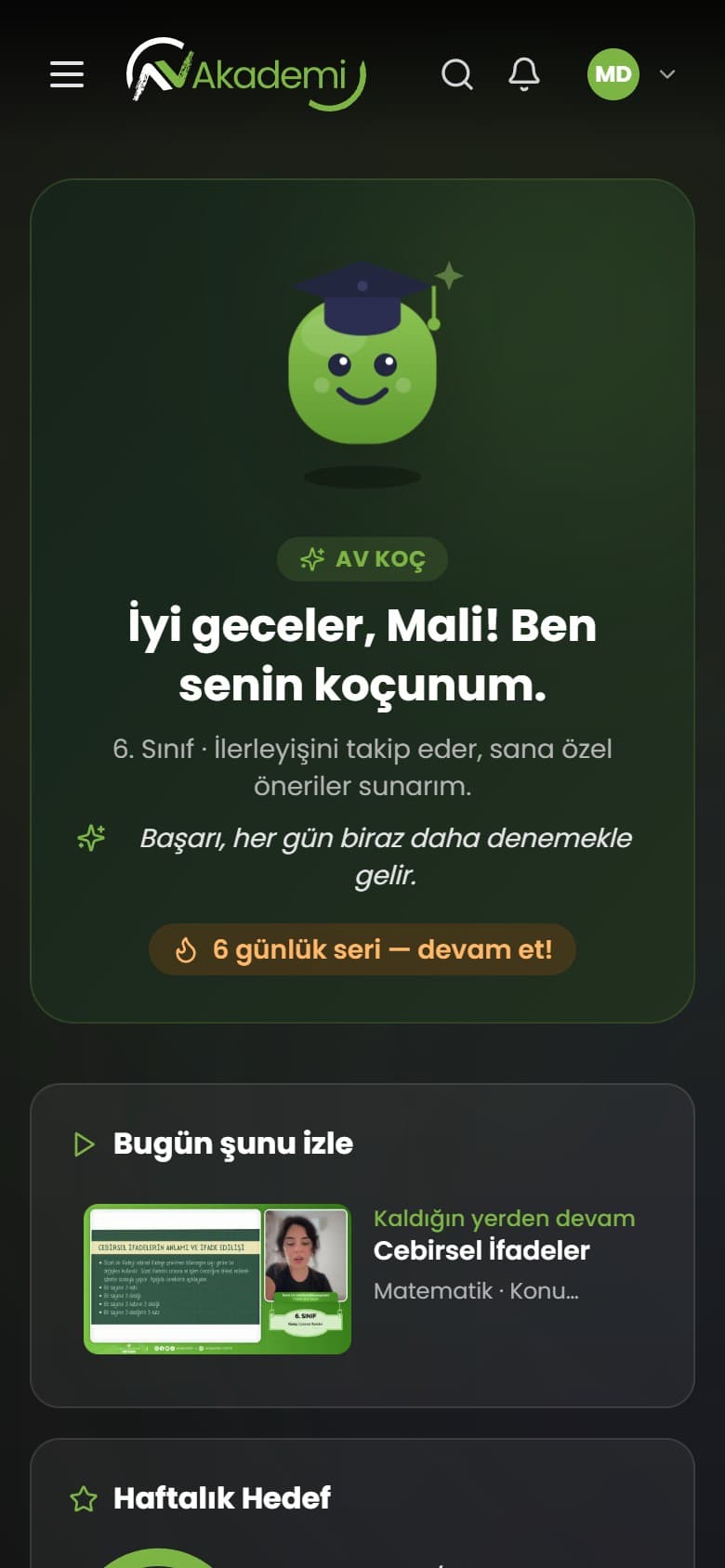 AV Koç ekranının mobil ekran görüntüsü