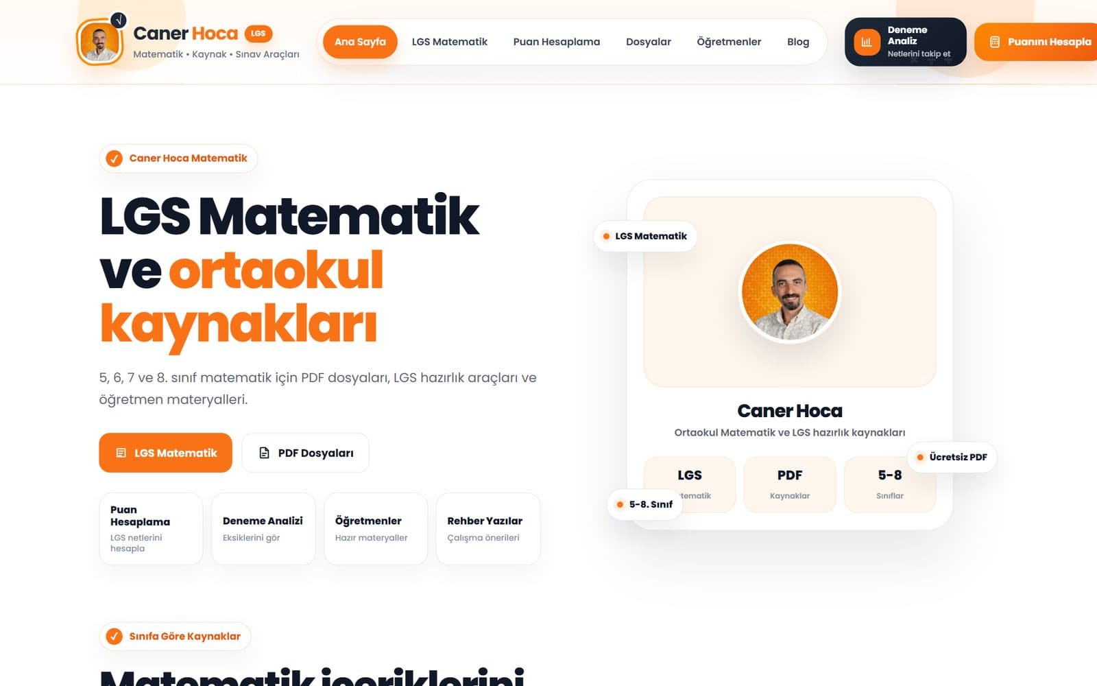Caner Hoca öğretmen markası web sitesi hero tasarımı