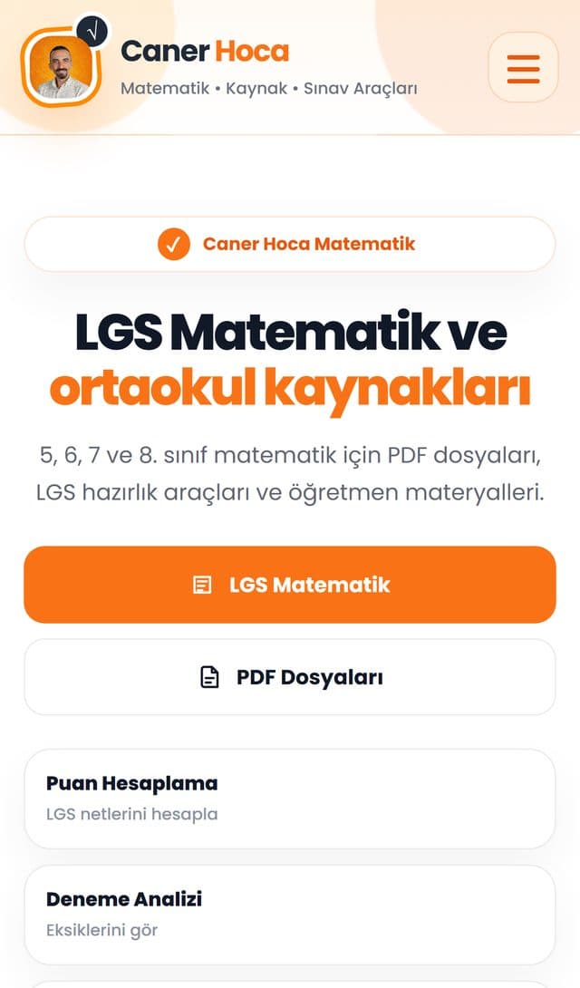 Caner Hoca web sitesi anasayfasının mobil ekran görüntüsü
