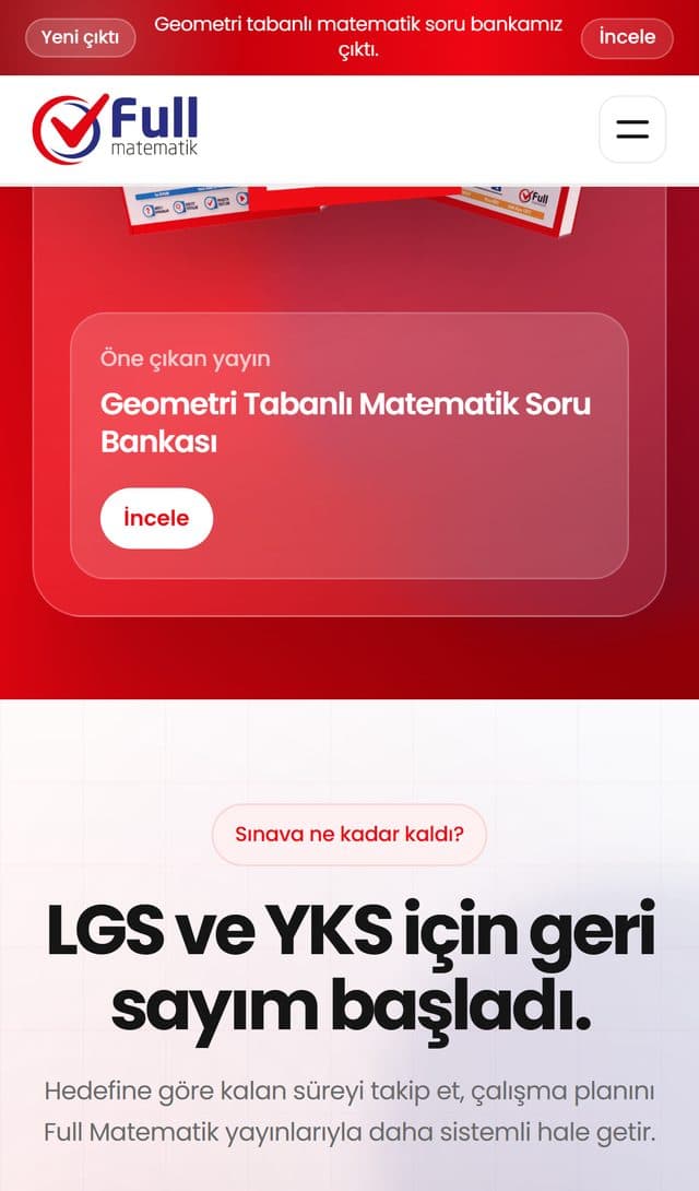 Full Matematik geri sayım bölümünün mobil ekran görüntüsü