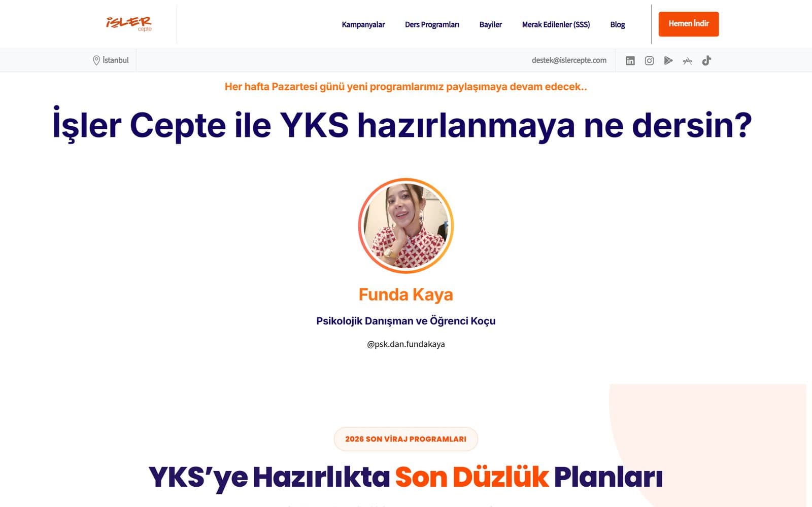 İşler Cepte ders programları sayfası web tasarımı