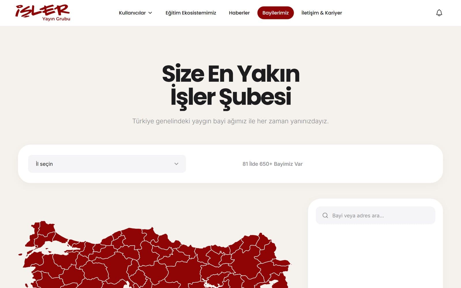 İşler Yayın Grubu bayi ağı sayfası tasarımı