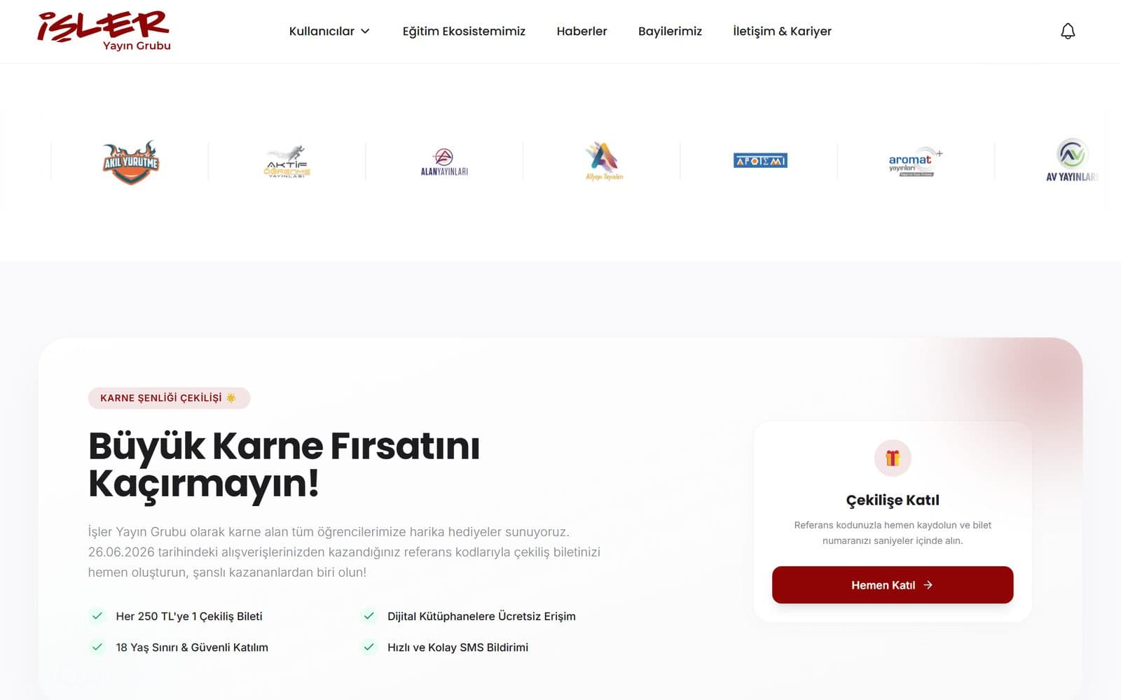 İşler Yayın Grubu karne kampanyası bölümü web tasarımı