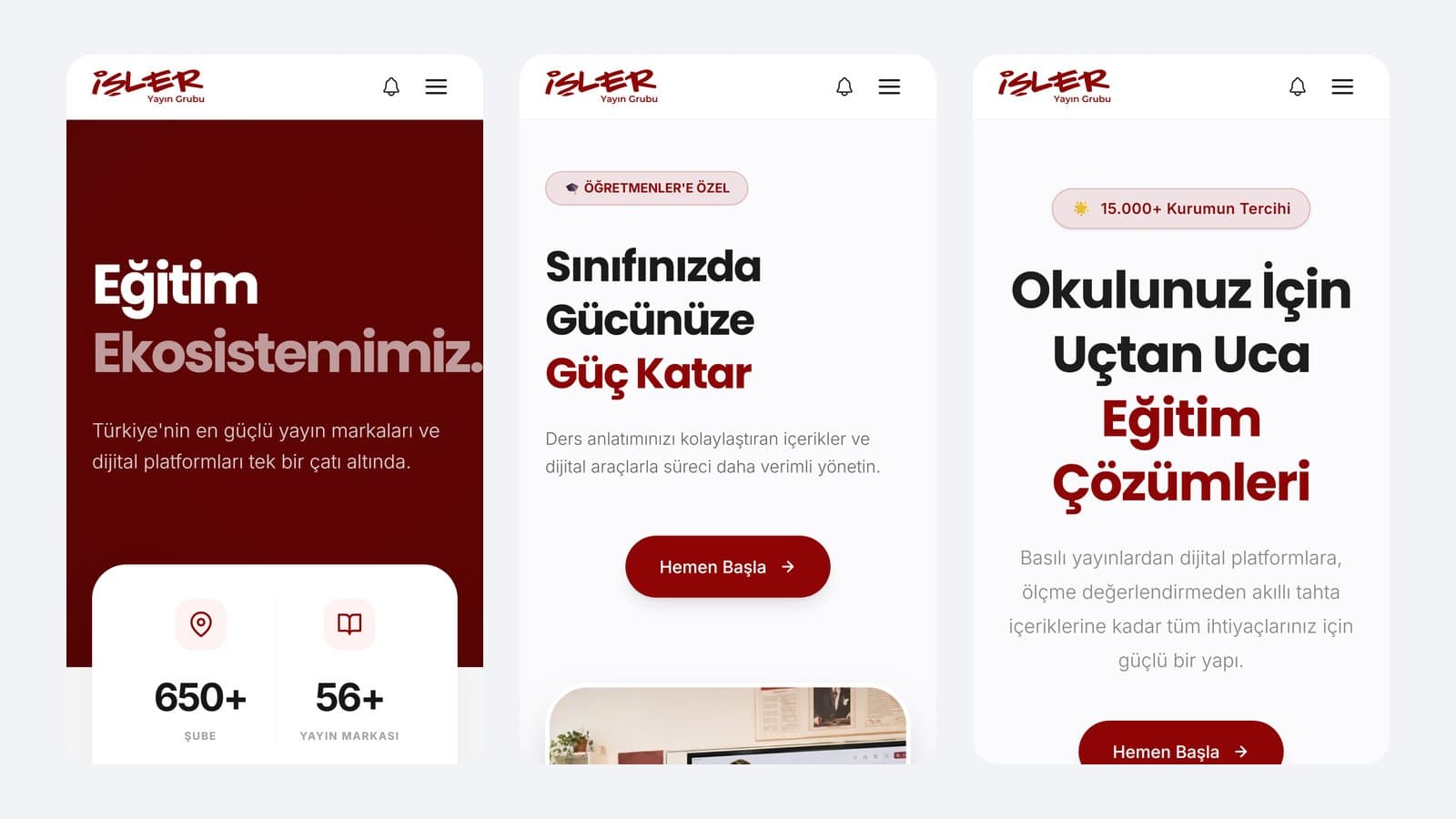 İşler Yayın Grubu mobil web tasarımı, ekosistem ve kullanıcı sayfaları