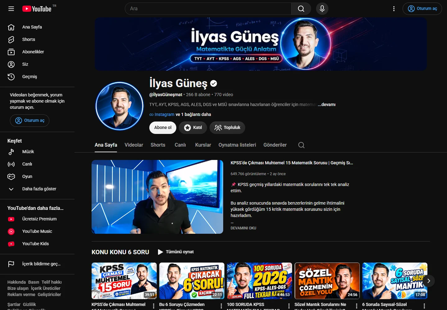 İlyas Güneş youtube ekranı, @İlyasGüneşmat