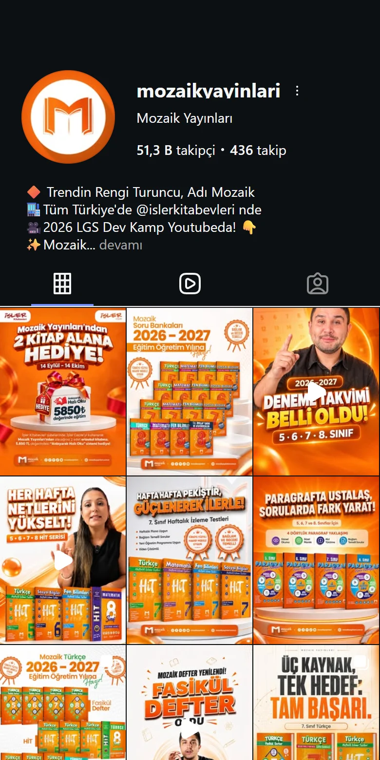 Mozaik Yayınları instagram ekranı, @mozaikyayinlari