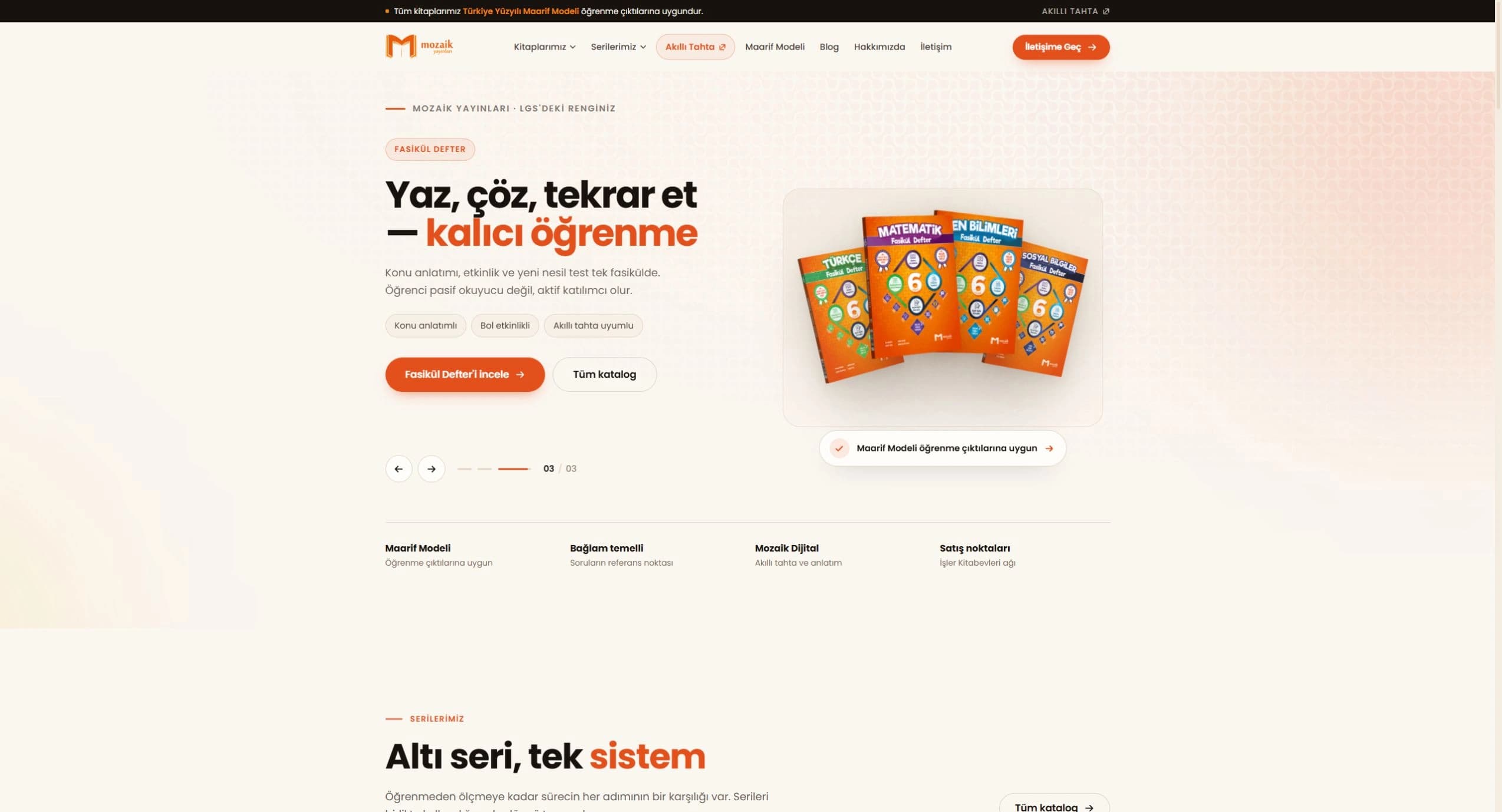 Mozaik Yayınları için hazırladığımız web sitesinin ekran görüntüsü